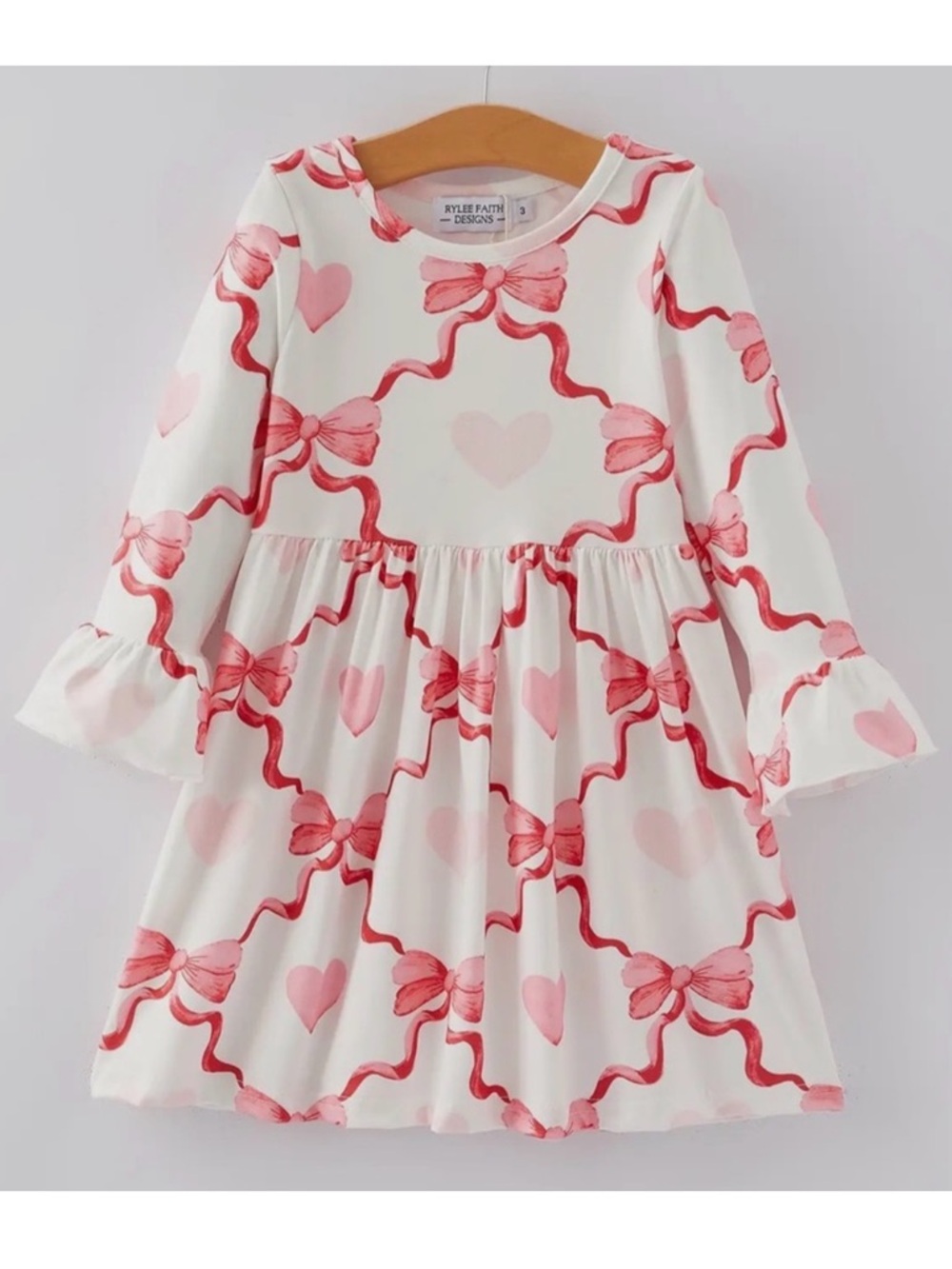 Rylee Faith Designs Pink Heart & Bow Ruffle Dress
